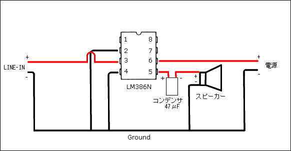 lm386nの最もシンプルな回路図